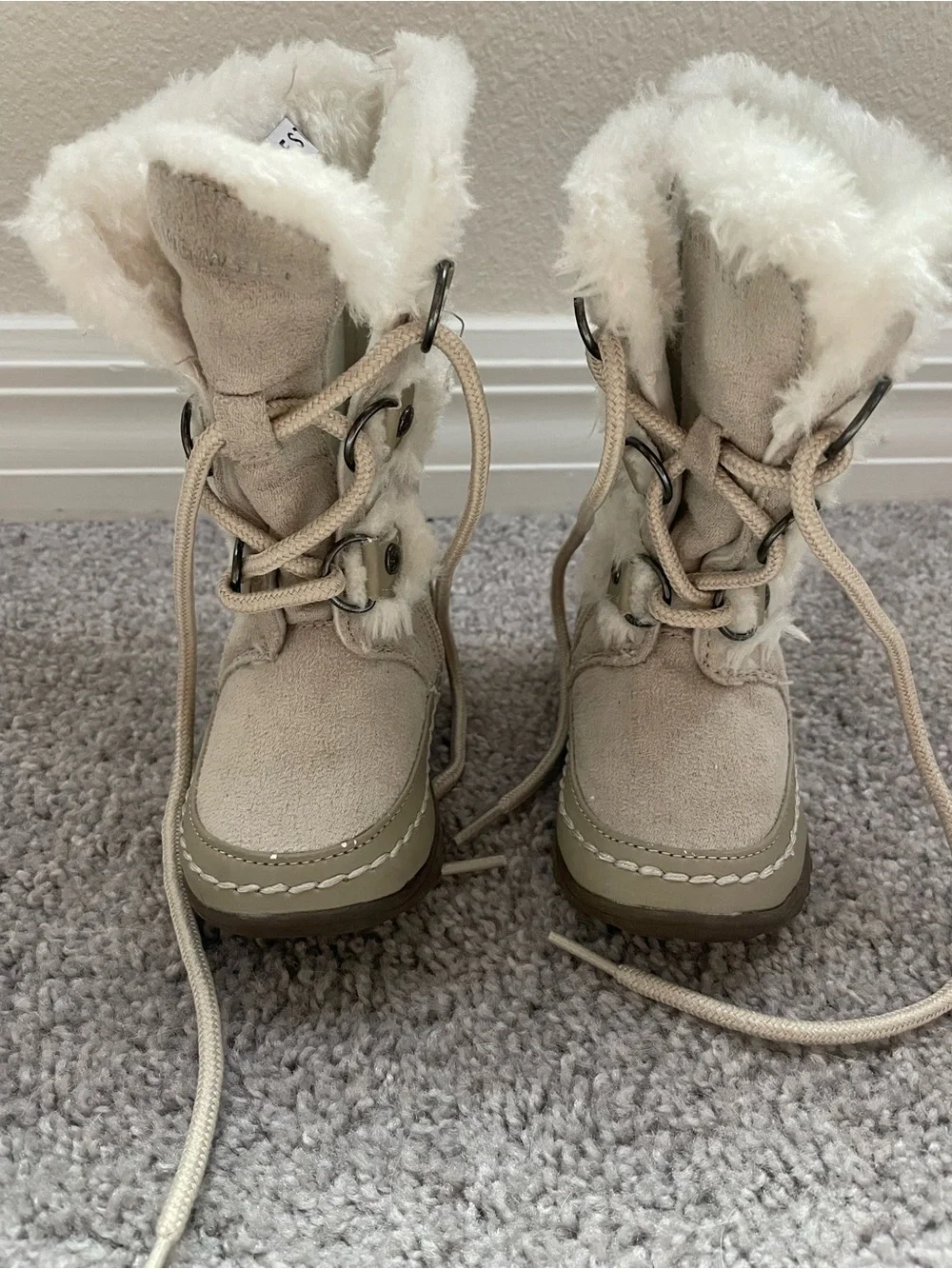 Nine West Kids Tan Faux-Fur Lace-Up Winter Boots